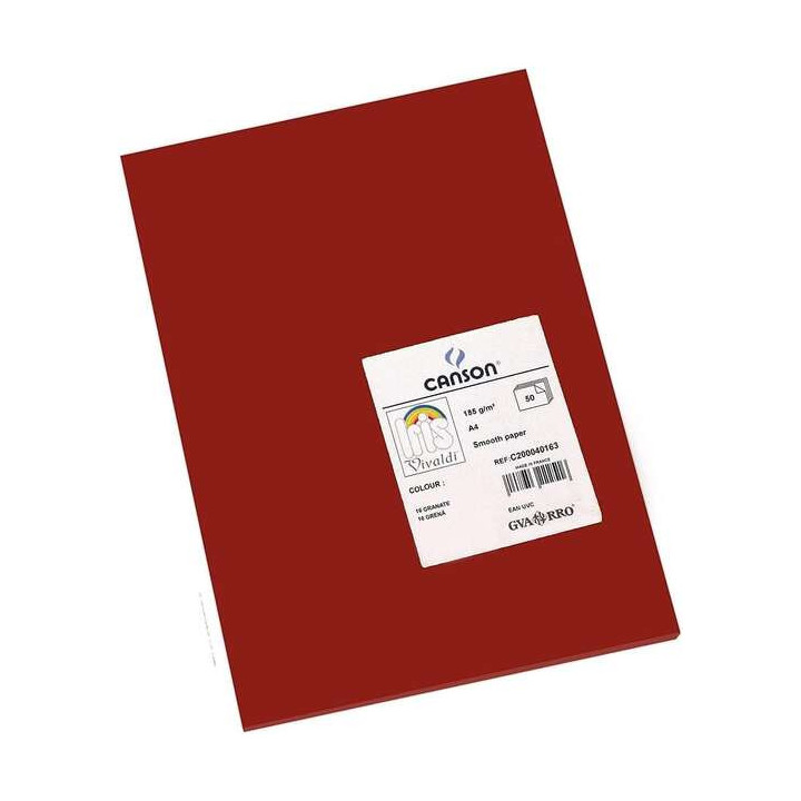 Canson Guarro Pack de 50 Cartulinas Iris A4 de 185g - 21x29.7cm - Color Granate