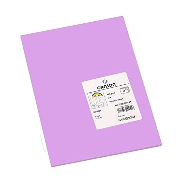 Canson Guarro Pack de 50 Cartulinas Iris A4 de 185g - 21x29.7cm - Color Lila