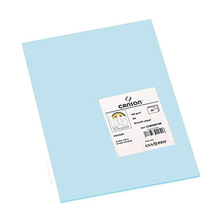 Canson Guarro Pack de 50 Cartulinas Iris A4 de 185g - 21x29.7cm - Color Azul Cielo