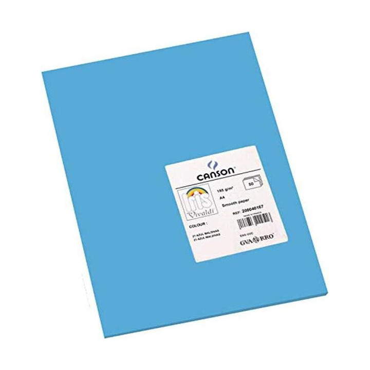 Canson Guarro Pack de 50 Cartulinas Iris A4 de 185g - 21x29.7cm - Color Azul Maldivas