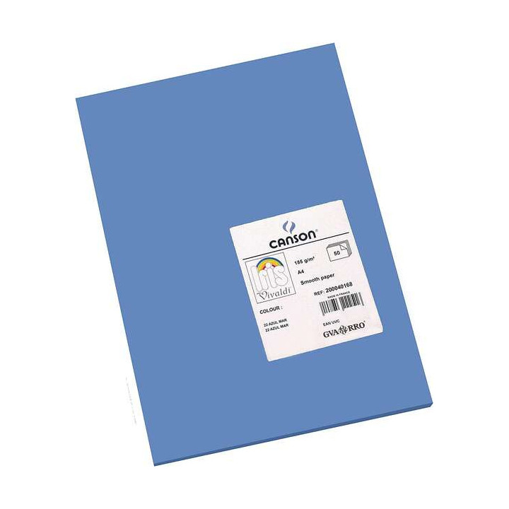 Canson Guarro Pack de 50 Cartulinas Iris A4 de 185g - 21x29.7cm - Color Azul Mar