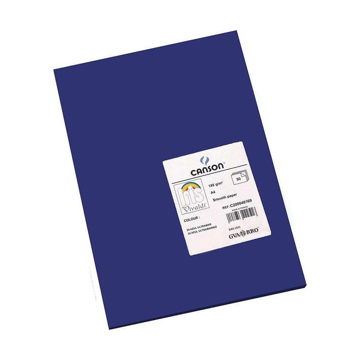 Canson Guarro Pack de 50 Cartulinas Iris A4 de 185g - 21x29.7cm - Color Azul Ultramar