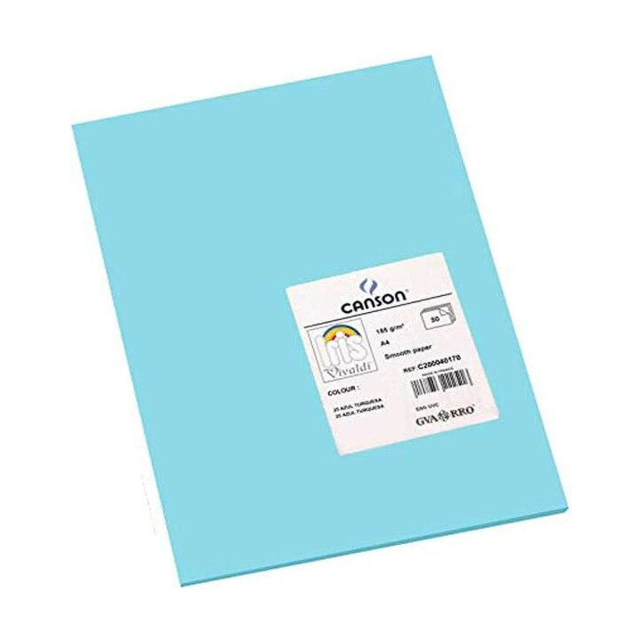Canson Guarro Pack de 50 Cartulinas Iris A4 de 185g - 21x29.7cm - Color Azul Turquesa