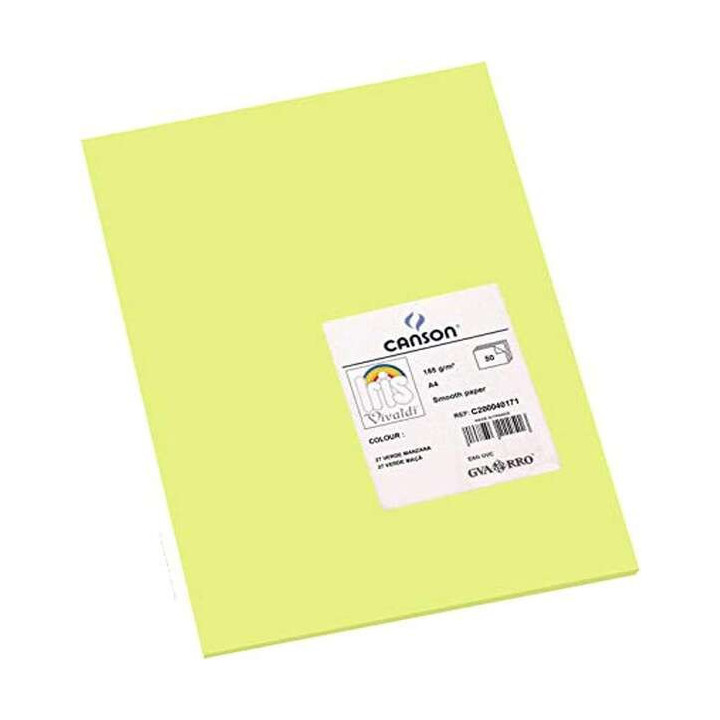 Canson Guarro Pack de 50 Cartulinas Iris A4 de 185g - 21x29.7cm - Color Verde Manzana