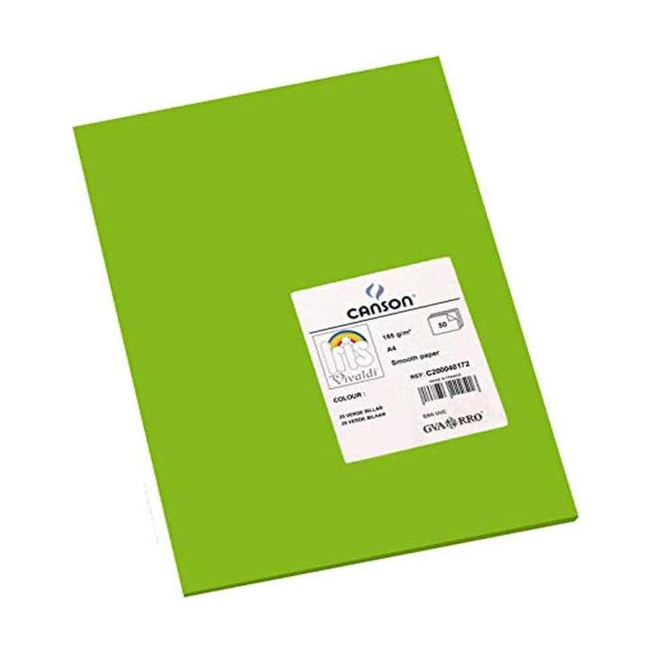 Canson Guarro Pack de 50 Cartulinas Iris A4 de 185g - 21x29.7cm - Color Verde Billar
