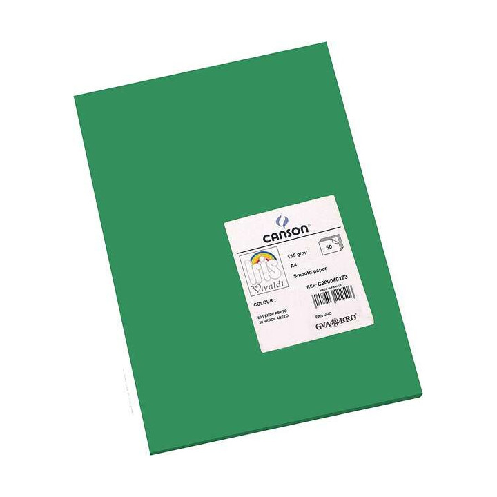 Canson Guarro Pack de 50 Cartulinas Iris A4 de 185g - 21x29.7cm - Color Verde Abeto