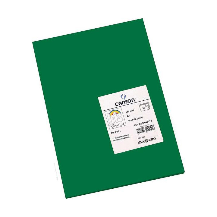 Canson Guarro Pack de 50 Cartulinas Iris A4 de 185g - 21x29.7cm - Color Verde Amazonas