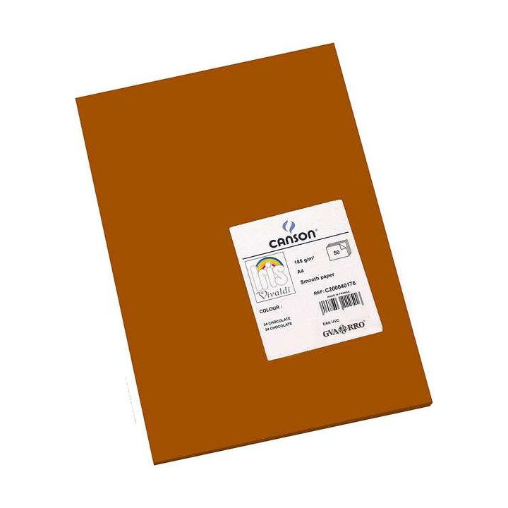 Canson Guarro Pack de 50 Cartulinas Iris A4 de 185g - 21x29.7cm - Color Chocolate