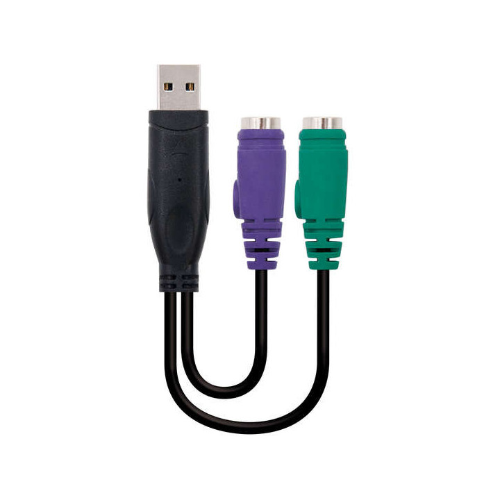 Nanocable Conversor PS/2(teclado+ratón) a USB - Tipo 2xPS/2/H-A/M - 15cm - Color Negro