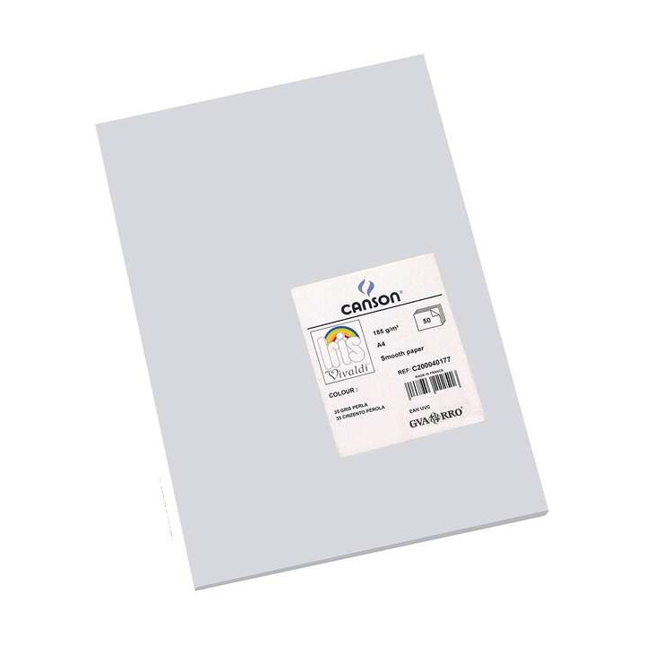 Canson Guarro Pack de 50 Cartulinas Iris A4 de 185g - 21x29.7cm - Color Gris Perla