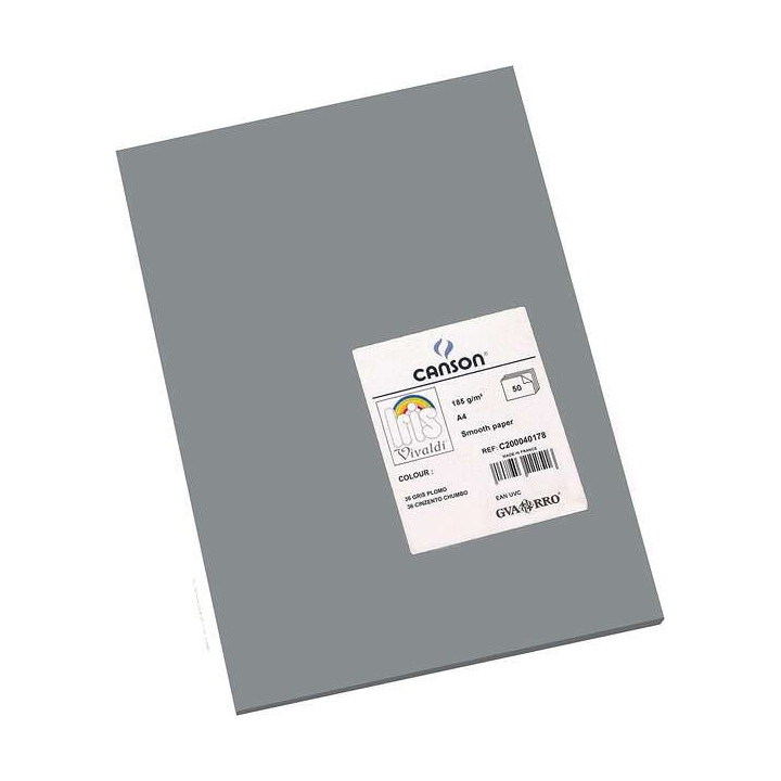 Canson Guarro Pack de 50 Cartulinas Iris A4 de 185g - 21x29.7cm - Color Gris Plomo