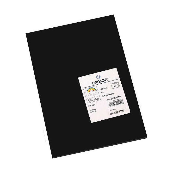 Canson Guarro Pack de 50 Cartulinas Iris A4 de 185g - 21x29.7cm - Color Negro