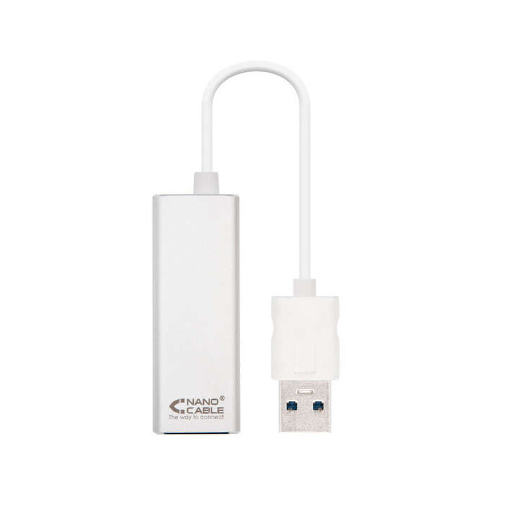 Nanocable Conversor USB 3.0 a Ethernet Gigabit 10/100/1000 Mbps - 15cm - Color Aluminio