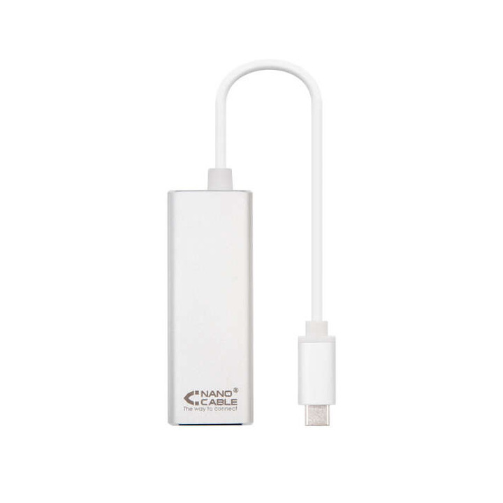 Nanocable Conversor USB-C a Ethernet Gigabit 10/100/1000 Mbps - 15 cm - Color Aluminio