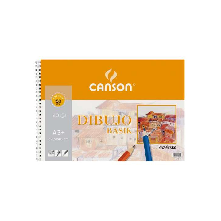 Canson Basik Bloc de Dibujo de 20 Hojas A3 150gr - Medidas 32.5x46cm - Color Blanco