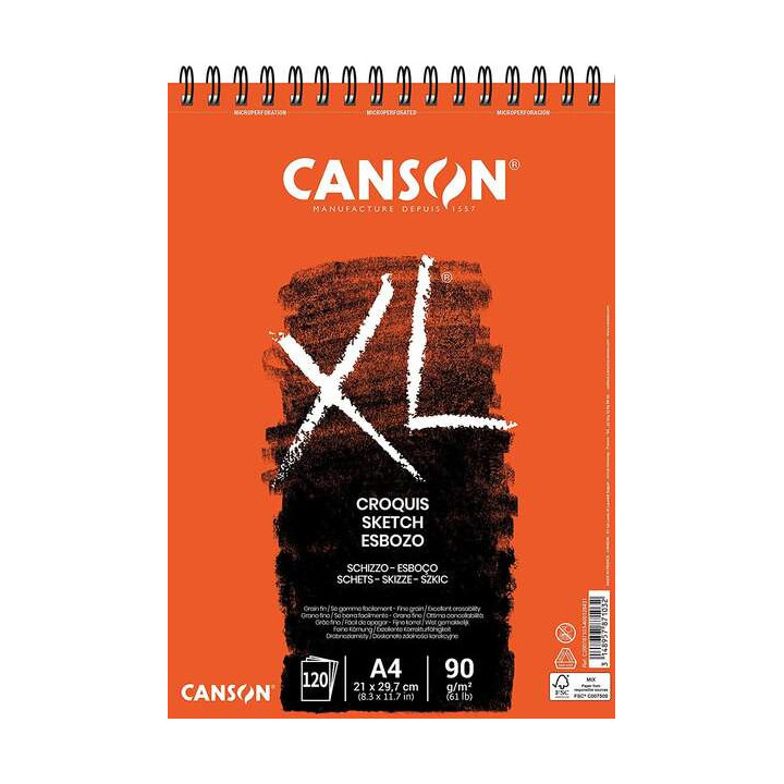 Canson XL Bloc de Croquis con 120 Hojas A4 - Espiral Microperforado - 21x29.7cm - 90g - Color Marfil