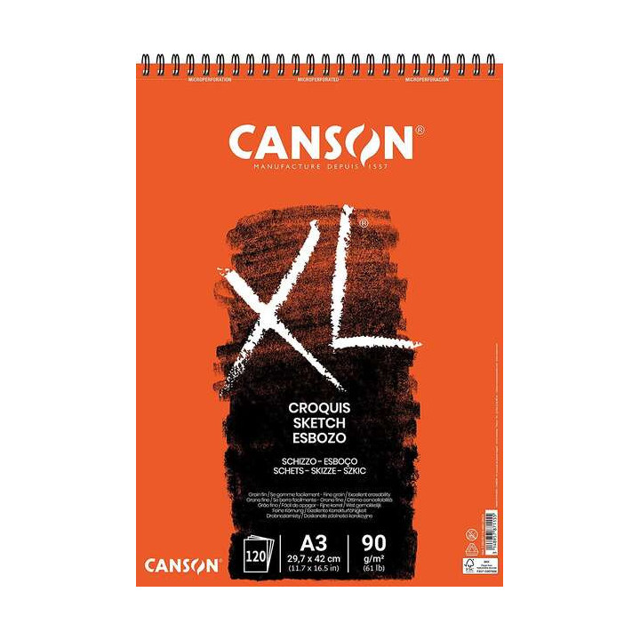 Canson XL Bloc de Croquis con 120 Hojas A3 - Espiral Microperforado - 29.7x42cm - 90g - Color Marfil