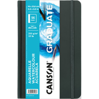 Canson Graduate Acuarela Cuaderno con 28 Hojas - 14x21.6cm - 250g - Grano Fino - Color Blanco