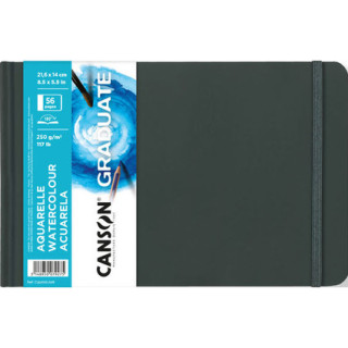Canson Graduate Acuarela Cuaderno con 28 Hojas - 21.6x14cm - 250g - Grano Fino - Color Blanco