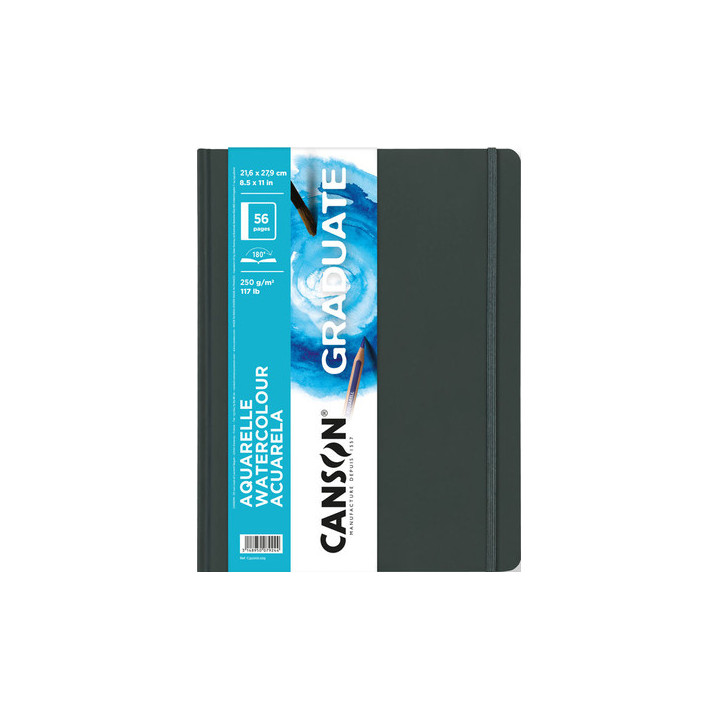 Canson Graduate Acuarela Cuaderno con 28 Hojas - 21.6x27.9cm - 250g - Grano Fino - Color Blanco