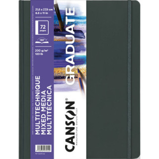 Canson Graduate Mix Media Cuaderno - 36 Hojas de 21.6x27.9cm - 200g - Grano Fino - Color Blanco