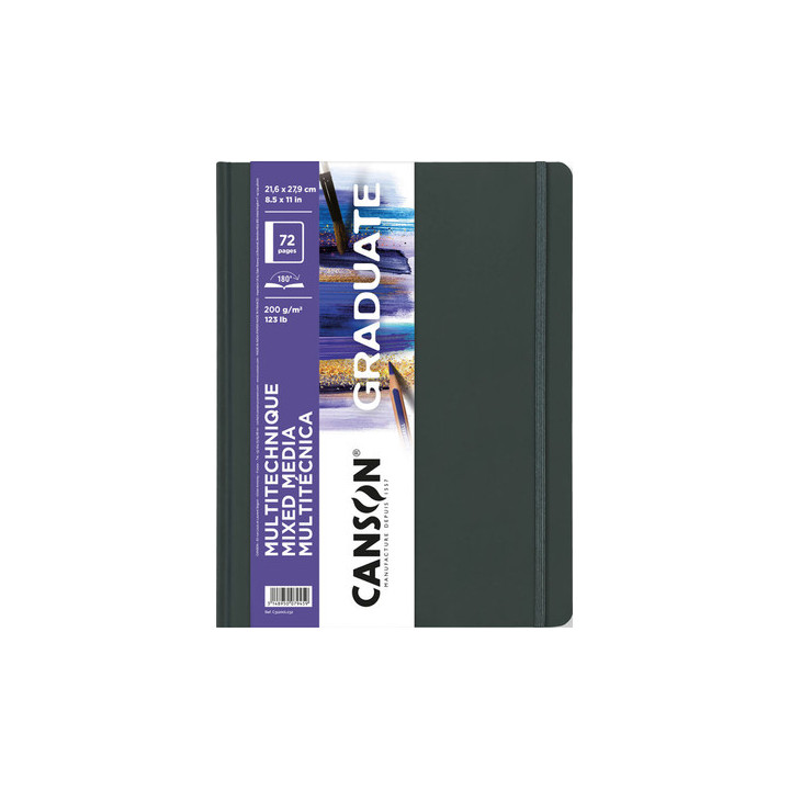 Canson Graduate Mix Media Cuaderno - 36 Hojas de 21.6x27.9cm - 200g - Grano Fino - Color Blanco