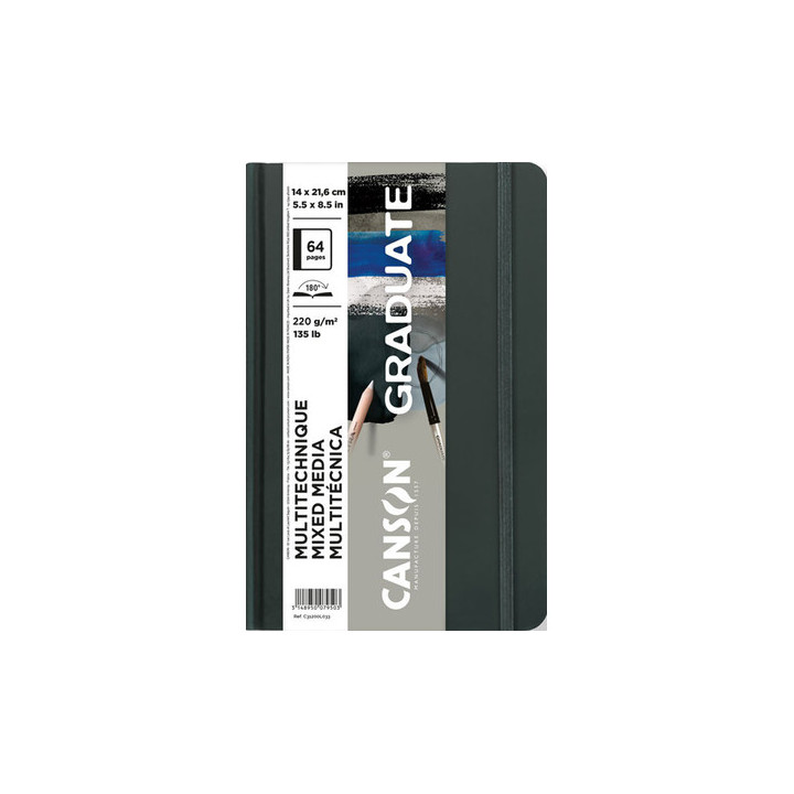 Canson Graduate Mix Media Cuaderno con 32 Hojas - 14x21.6cm - 220g - Grano Fino - Color Gris