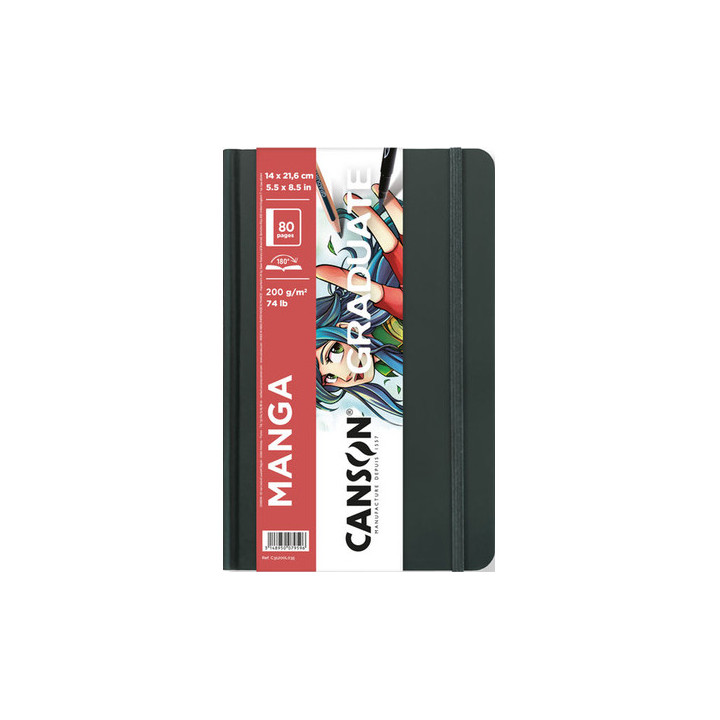 Canson Graduate Manga Cuaderno con 40 Hojas - 14x21.6cm - 200g - Grano Liso - Color Blanco