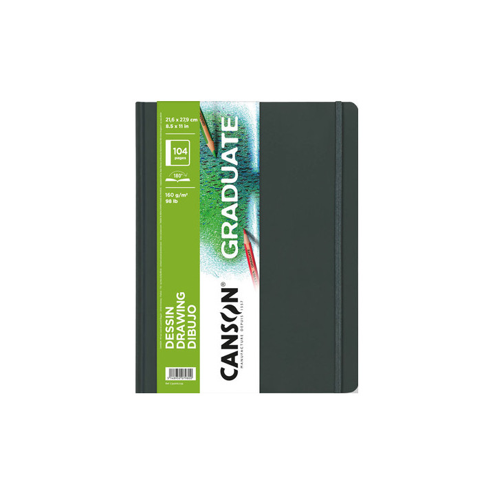 Canson Graduate Dibujo Cuaderno con 52 Hojas - 21.6x27.9cm - 160g - Grano Fino - Color Blanco