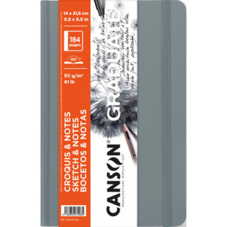 Canson Graduate Sketch Cuaderno con 92 Hojas - 14x21.6cm - 90g - Grano Fino - Tapa Dura - Color Gris Claro
