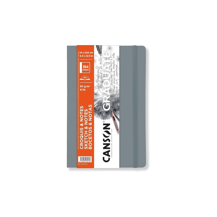 Canson Graduate Sketch Cuaderno con 92 Hojas - 14x21.6cm - 90g - Grano Fino - Tapa Blanda - Color Gris Claro