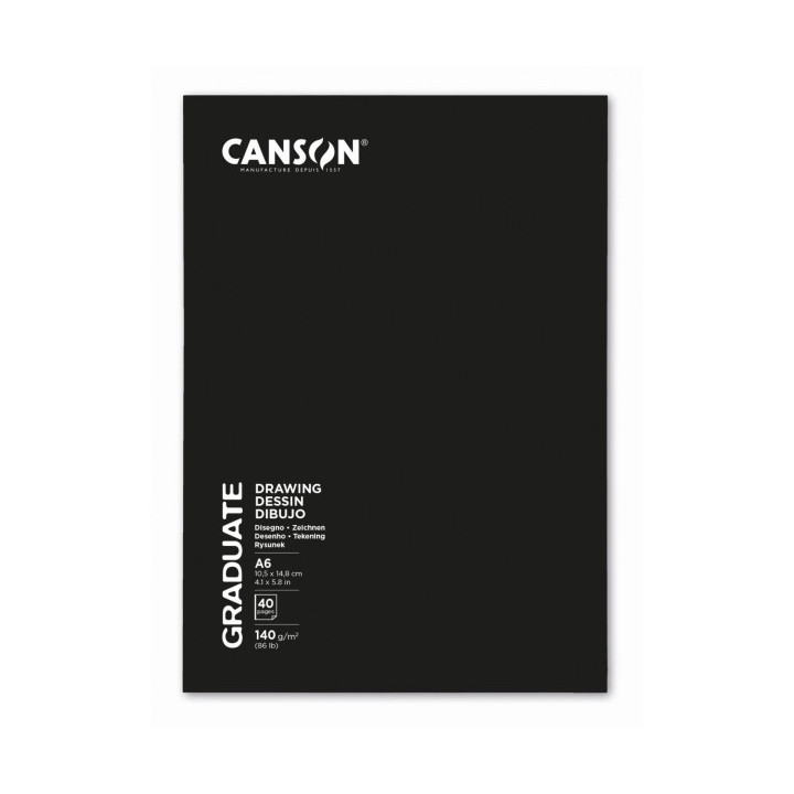 Canson Graduate Dibujo y Esbozo Cuaderno Grapado con 20 Hojas A6 - 140g - Grano Fino - Color Blanco