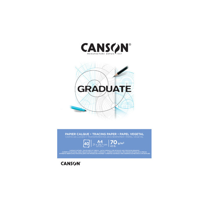 Canson Graduate Vegetal Bloc Encolado de 40 Hojas A4 - 75g - Color Blanco
