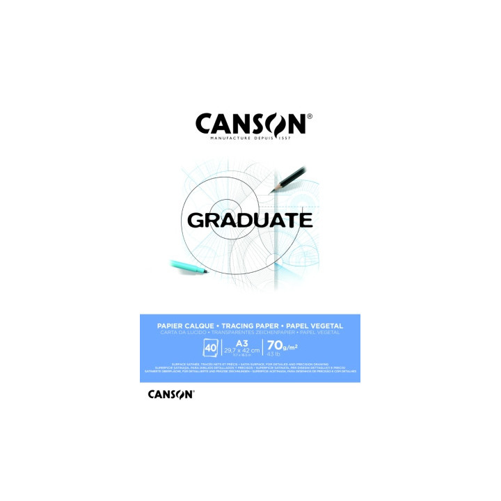 Canson Graduate Vegetal Bloc Encolado de 40 Hojas A3 - 75g - Color Blanco