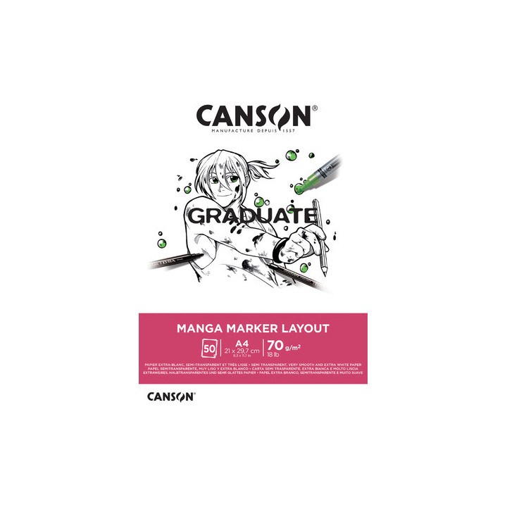 Canson Graduate Manga Layout Bloc Encolado de 20 Hojas A4 - 70g - Extraliso - Color Blanco