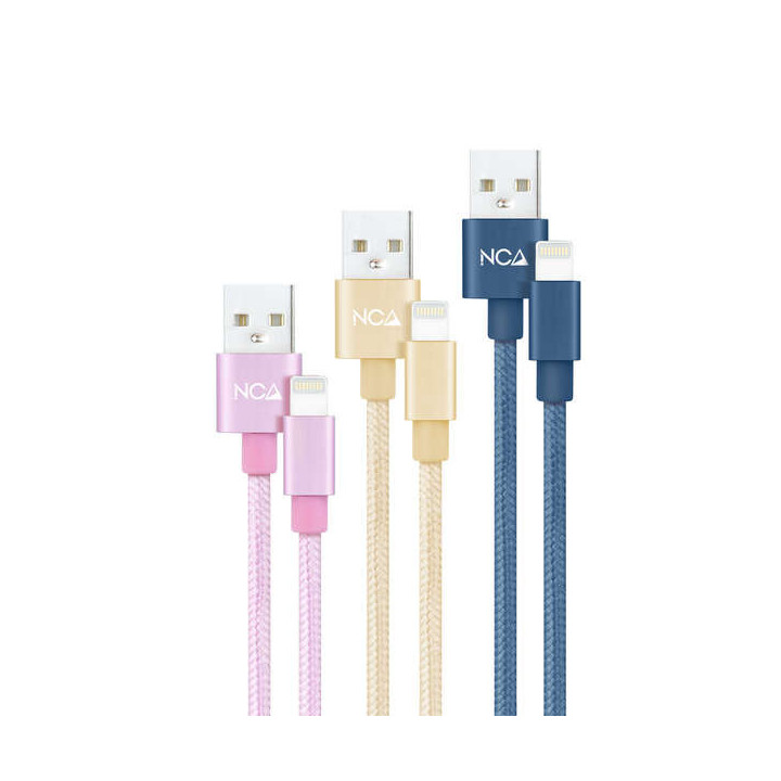 Nanocable Pack de 3 Cables Mallados USB-A Macho a Lightning Macho - Longitud 1m - Colores Rosa