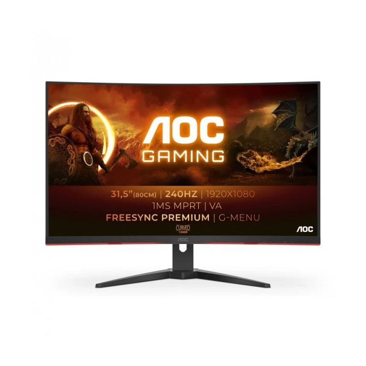 AOC G4 Monitor 31.5" Curvo 1500R LED VA FullHD 240Hz - FreeSync Premium - Respuesta 1ms - Angulo de Vision 178° - HDMI