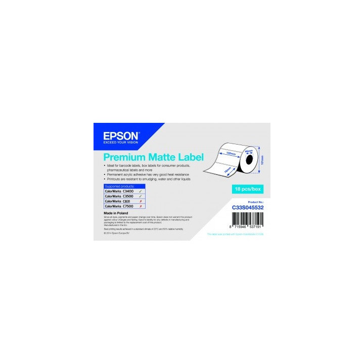 Epson Premium Matte Lab Rollo de Etiquetas Rectangulares Originales 102x76mm - Adhesivo Permanente - 440 Unidades x Rollo - C33