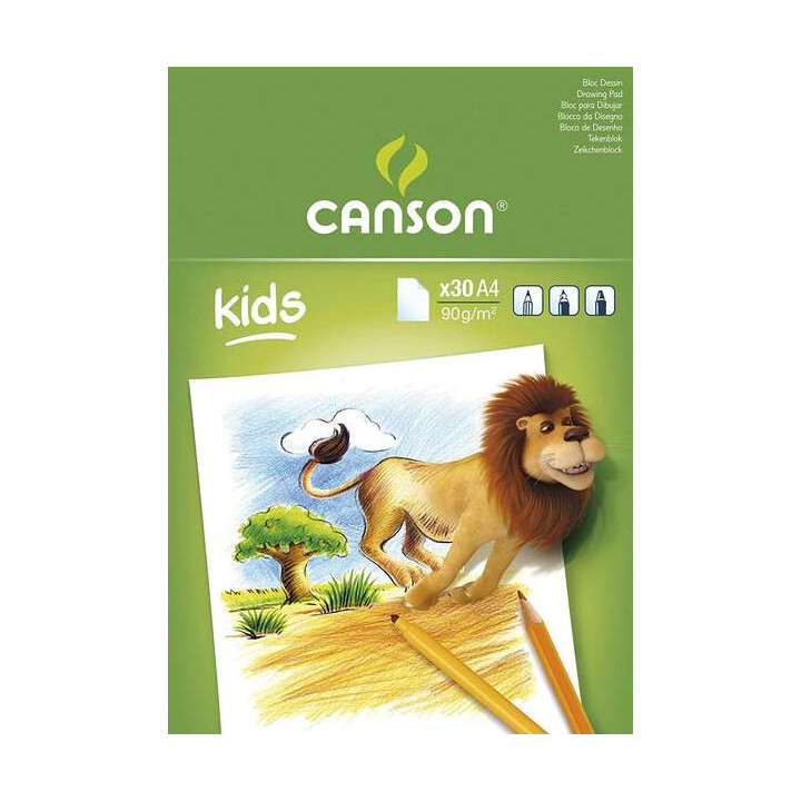 Canson Kids Dibujo Bloc Encolado de 30 Hojas A4 - 21x29.7cm - 90g - Color Blanco