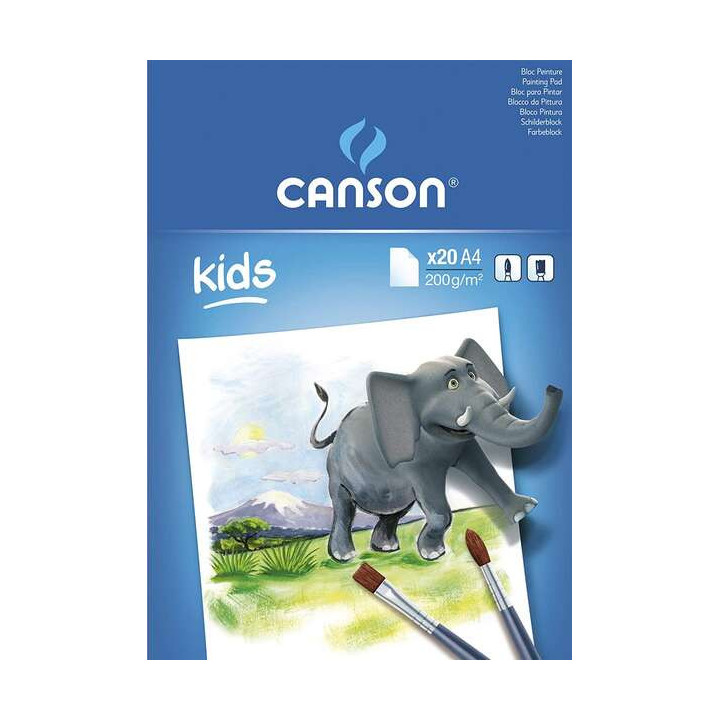 Canson Kids Pintura Bloc Encolado de 20 Hojas A4 - 21x29.7cm - 200g - Color Blanco