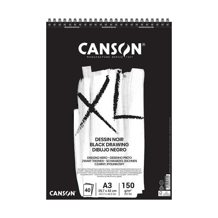 Canson XL Black Bloc de 40 Hojas Negras 150g A3 - Grano Fino - Espiral Microperforado