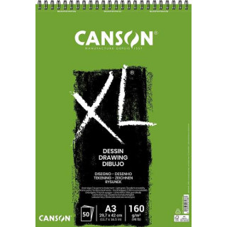 Canson XL Dessin Ligero Bloc de Dibujo con 50 Hojas A3 - Espiral Microperforado - 29.7x42cm - 160g - Color Blanco