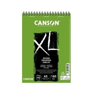 Canson XL Dibujo Album Espiral de 30 Hojas A5 - 160g - Grano Ligero - Color Blanco