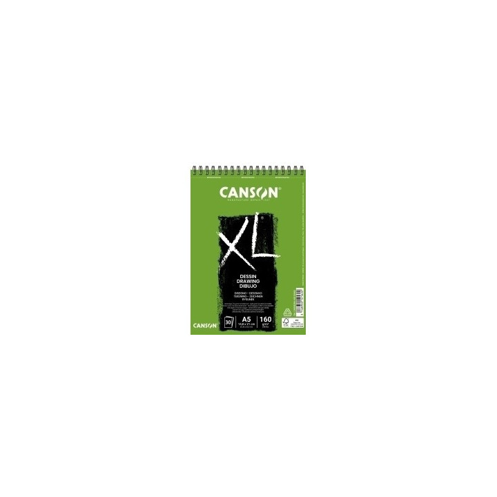 Canson XL Dibujo Album Espiral de 30 Hojas A5 - 160g - Grano Ligero - Color Blanco