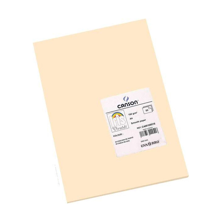 Canson Guarro Pack de 50 Cartulinas Iris A4 de 185g - 21x29.7cm - Color Cascara Huevo