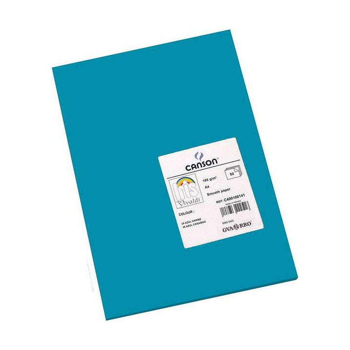 Canson Guarro Pack de 50 Cartulinas Iris A4 de 185g - 21x29.7cm - Color Azul Caribe