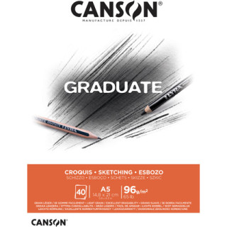 Canson Graduate Sketch Bloc Encolado de 40 Hojas A5 - 96g - Grano Fino - Color Blanco