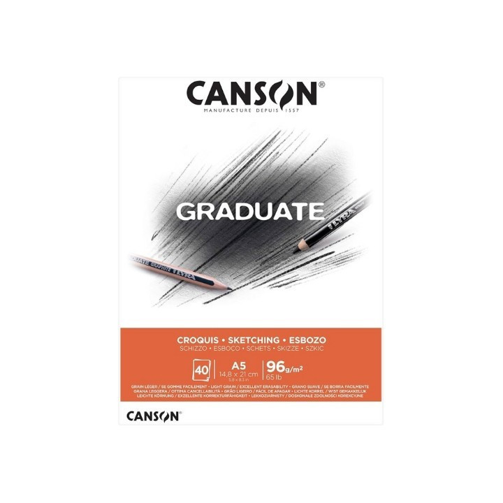 Canson Graduate Sketch Bloc Encolado de 40 Hojas A4 - 96g - Grano Fino - Color Blanco