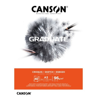 Canson Graduate Sketch Bloc Encolado de 40 Hojas A3 - 96g - Grano Fino - Color Blanco