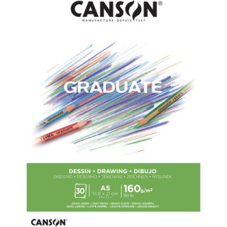 Canson Graduate Dibujo Bloc Encolado de 30 Hojas A5 - 160g - Grano Fino - Color Blanco Natural